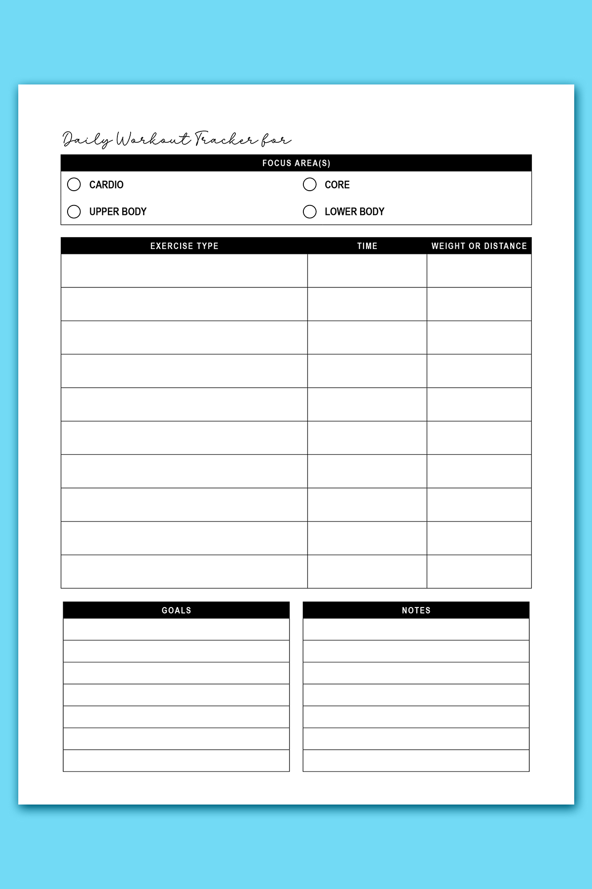 free workout log printable sheets: daily, weekly, & monthly